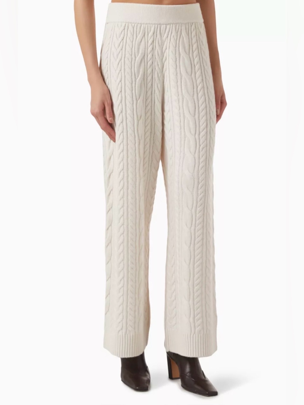 COS Wide Leg Cable-Knit 100% Wool Trousers Lounge Pants, Cream. Size L